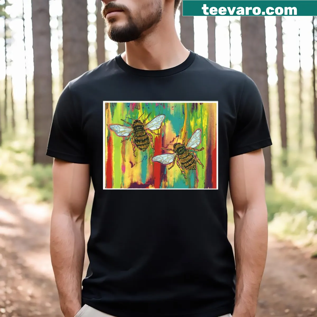 Playful illustration of Bee's Knees cocktail on T-shirt — on a men's t-shirt