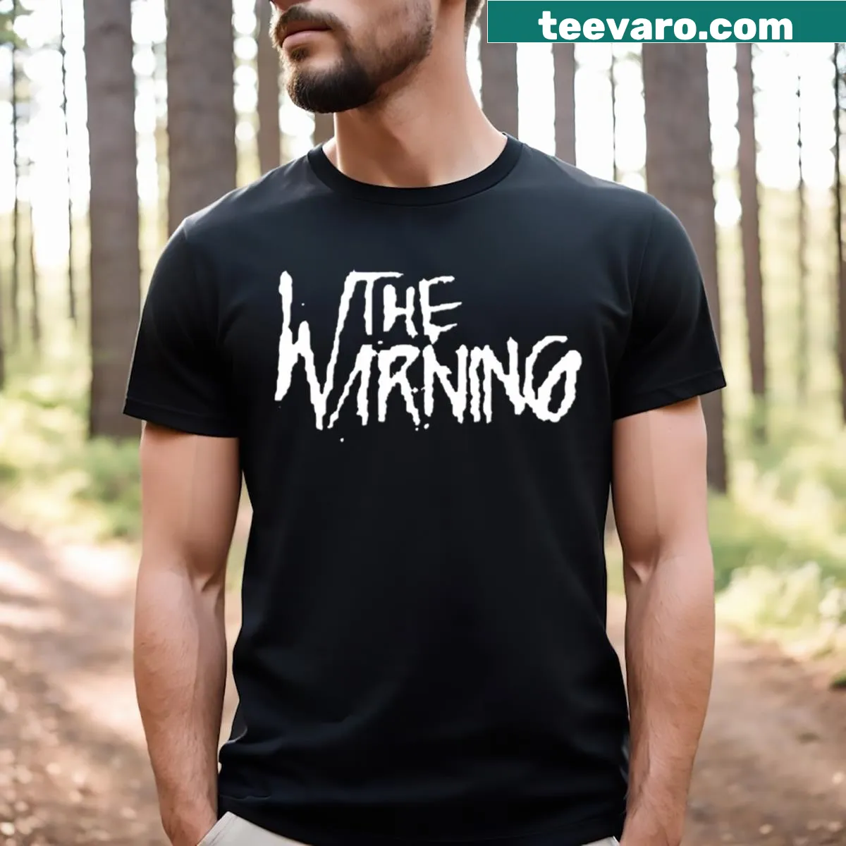 T-shirt featuring The Warning band graphic — on a men's t-shirt