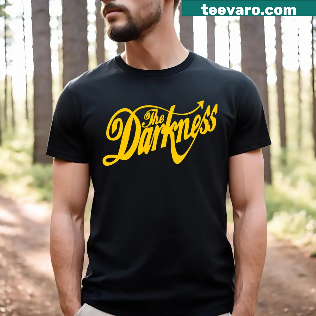 T-shirt featuring The Darkness band graphic — on a men's t-shirt