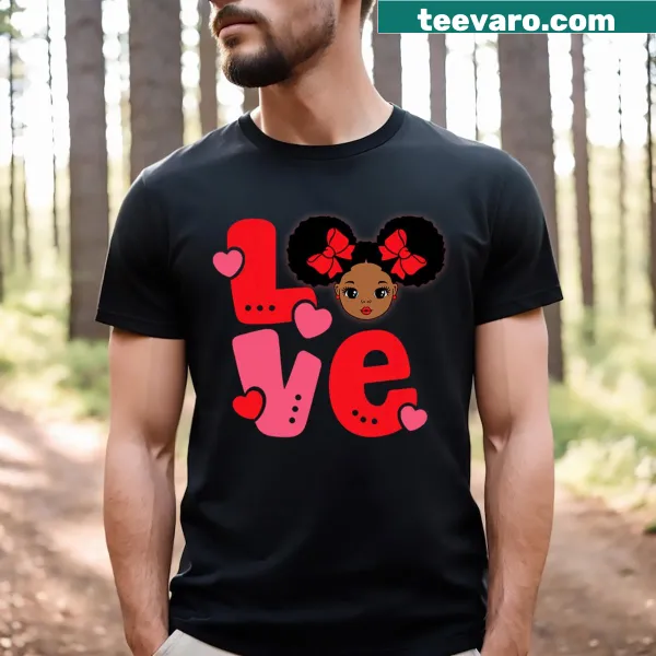 Valentines Day kids shirt with Black Girl Love graphic