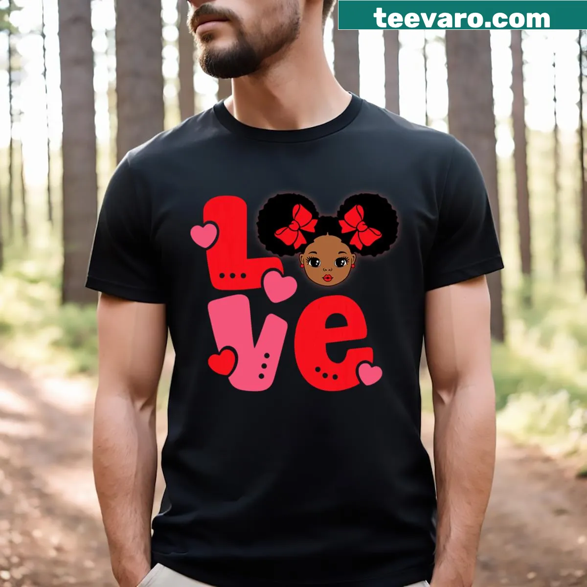 Valentines Day kids shirt with Black Girl Love graphic — on a men's t-shirt
