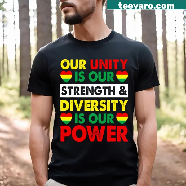 T-shirt with bold statements about unity and diversity for Black History Month.