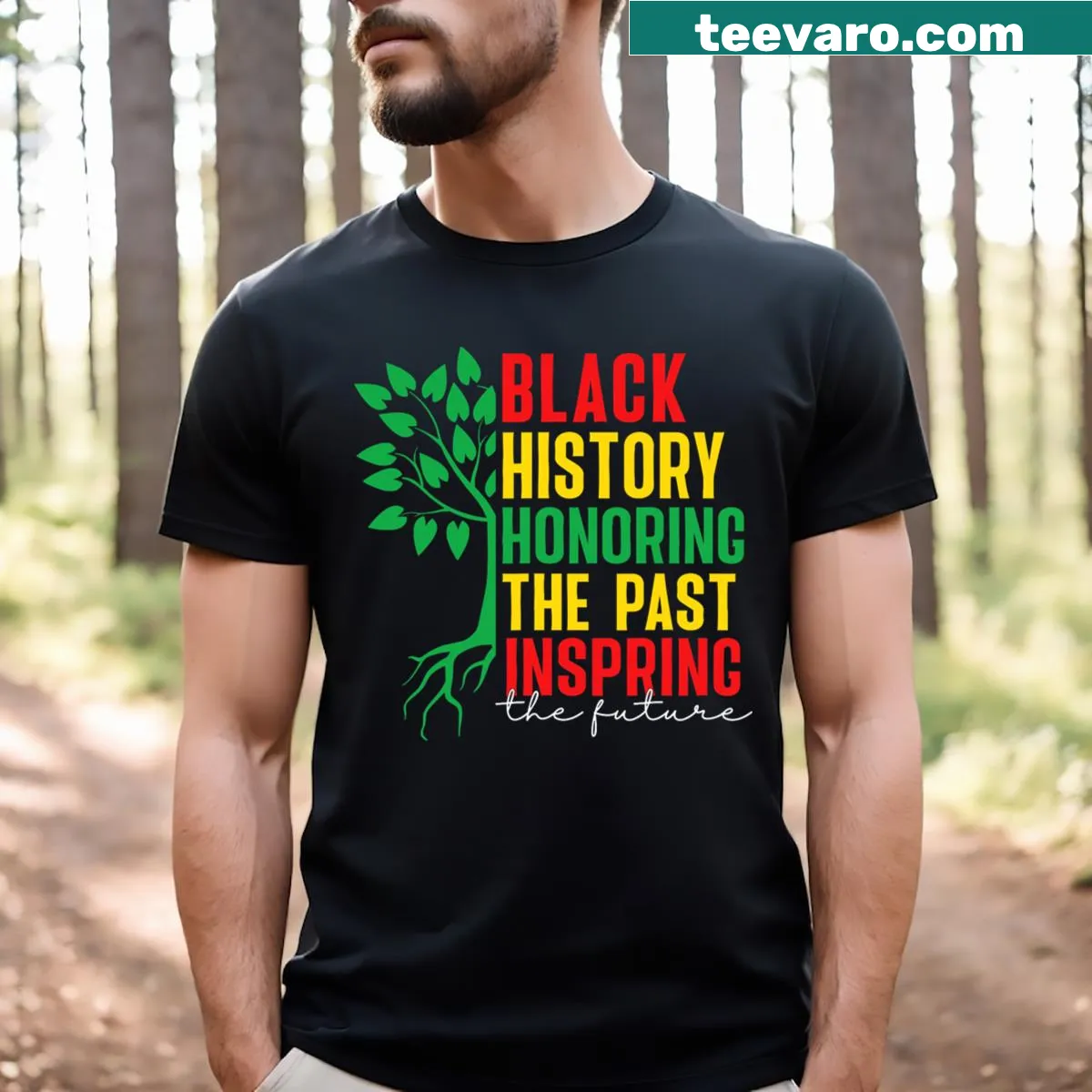 Inspirational T-shirt for Black History Month honoring history and future generations. — on a men's t-shirt