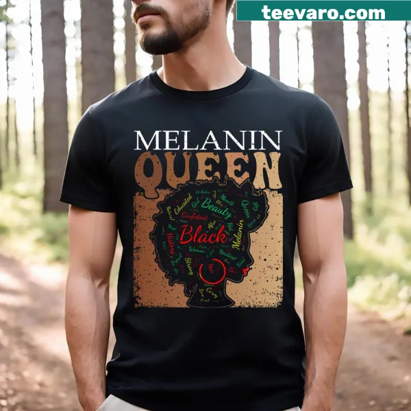 Melanin Queen T-shirt showcasing African hair in a proud graphic