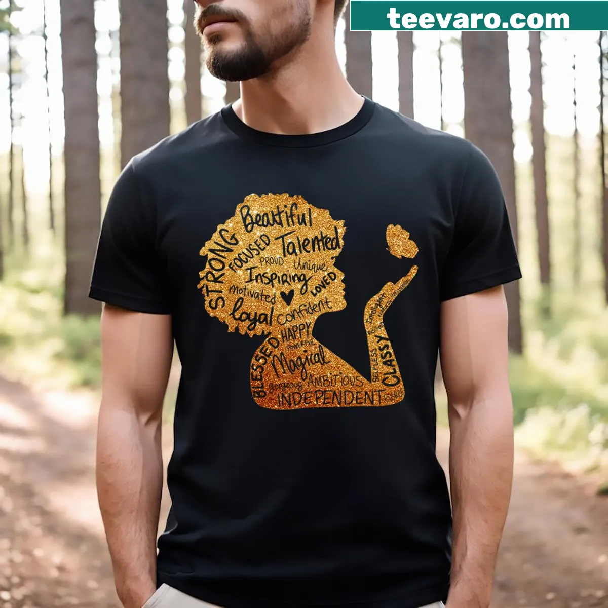 Illustration of an Afro with 'African Queen' text, celebrating black womanhood. — on a men's t-shirt