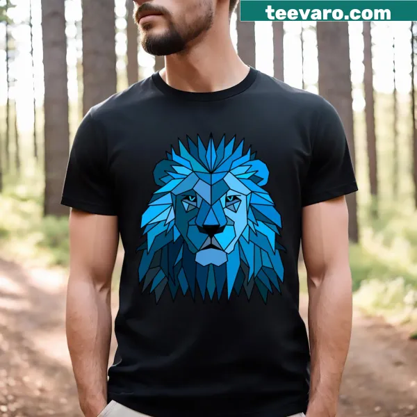 Illustration of a blue lion on a casual T-shirt.