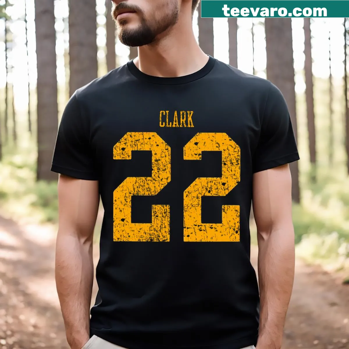Distressed T-shirt featuring Caitlin Clark's jersey number 22 — on a men's t-shirt