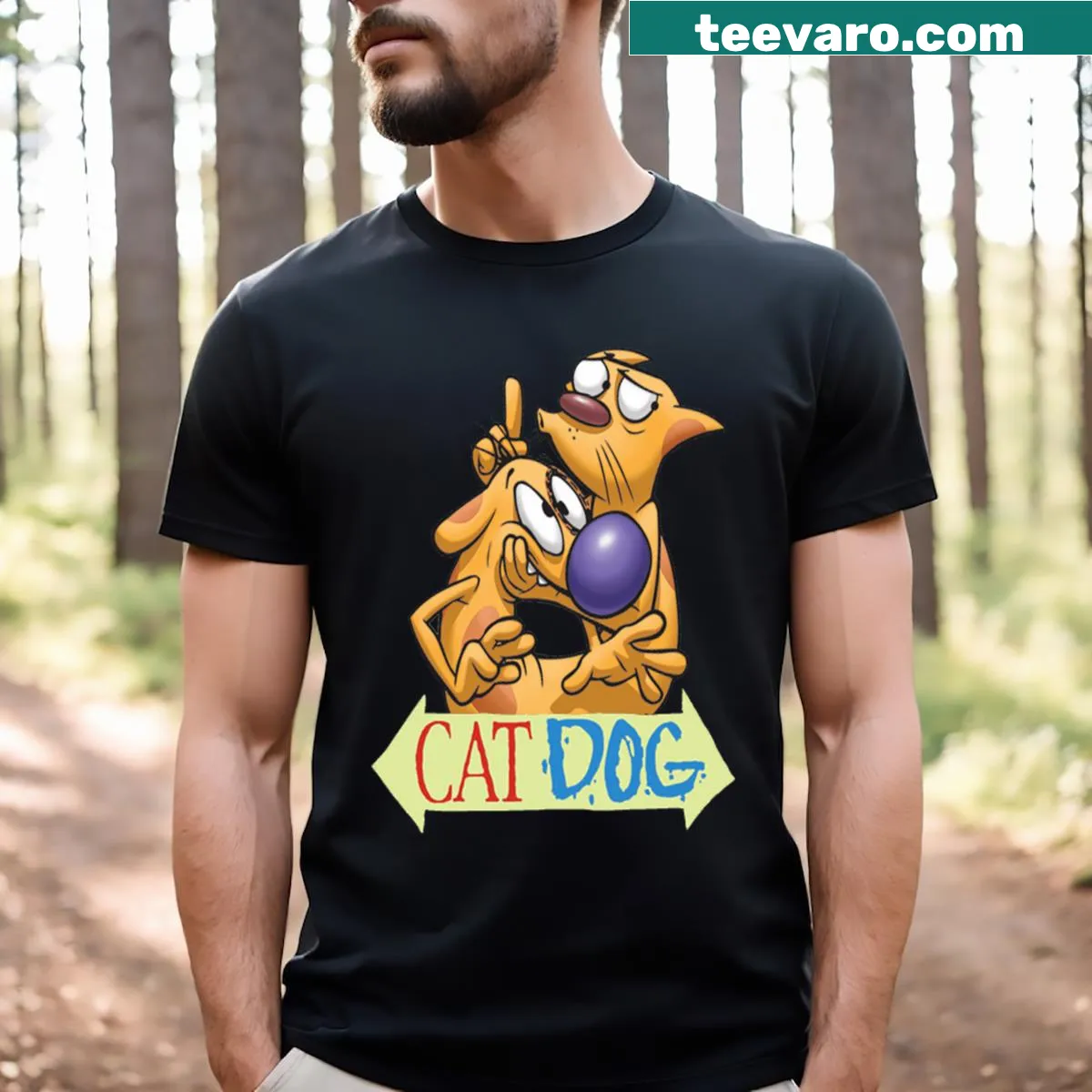 Essential t-shirt featuring Catdog logo design — on a men's t-shirt
