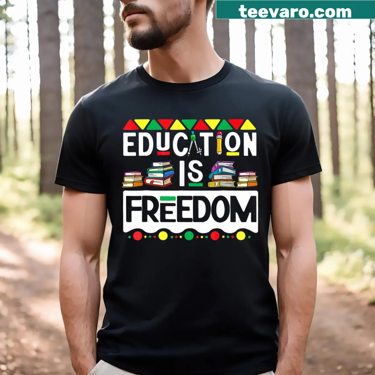 Teacher t-shirt celebrating Black History Month with bold text — on a men's t-shirt
