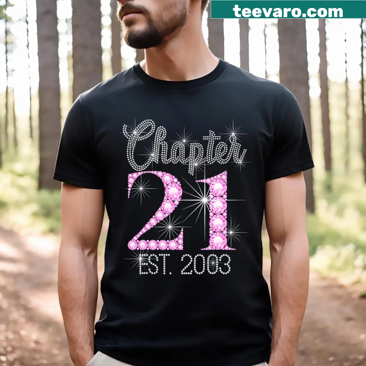 21st birthday t-shirt with 'Chapter 21 Est 2003' text design — on a men's t-shirt