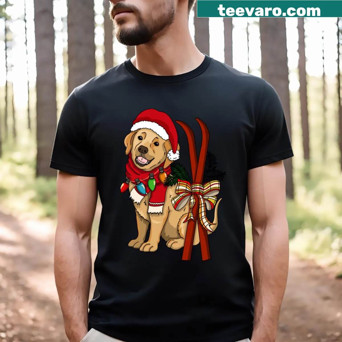 Cute Labrador puppy illustration in a scarf for Christmas. — on a men's t-shirt