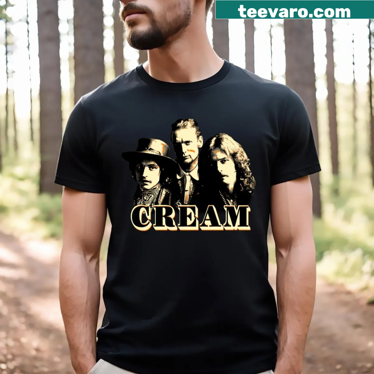 Vintage-style t-shirt featuring a tribute to the Cream band — on a men's t-shirt