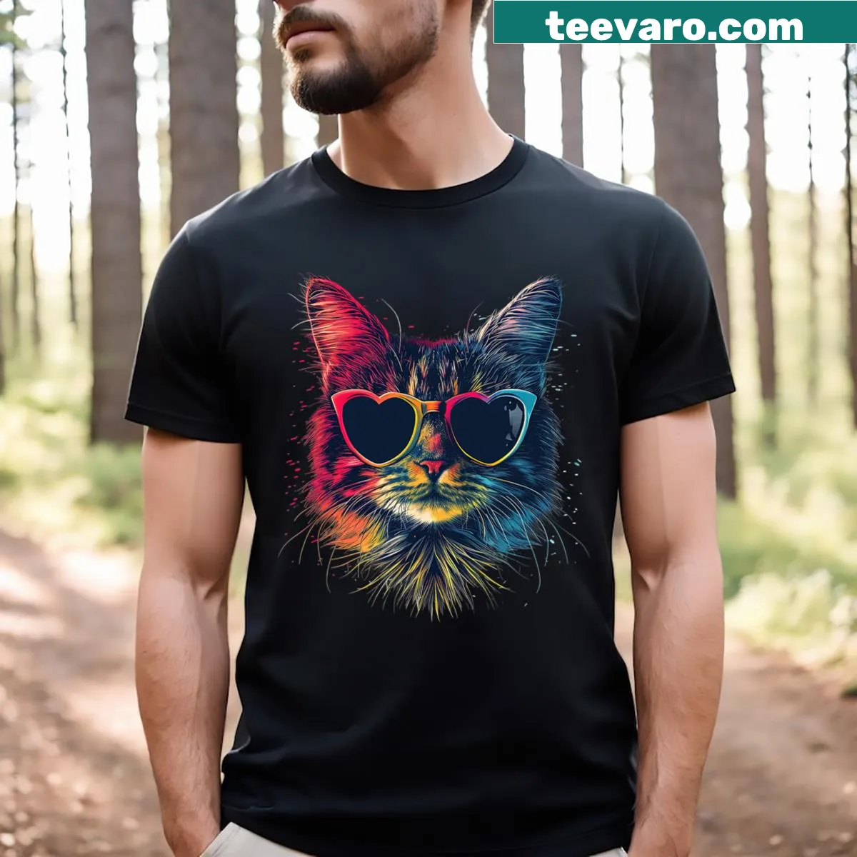 Valentine's Day cat with heart sunglasses on t-shirt — on a men's t-shirt