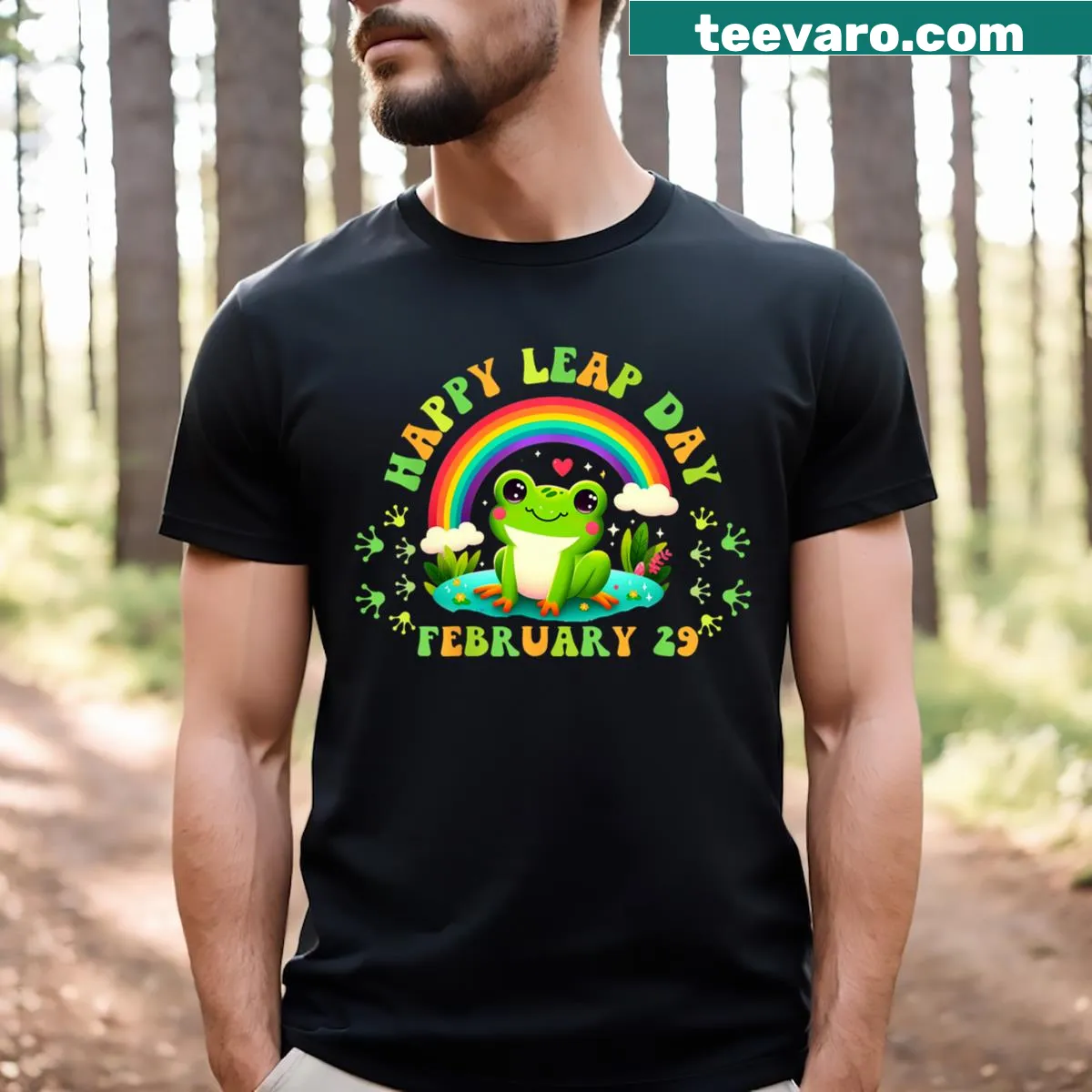 Cute frog illustration for Leap Day on a T-shirt — on a men's t-shirt
