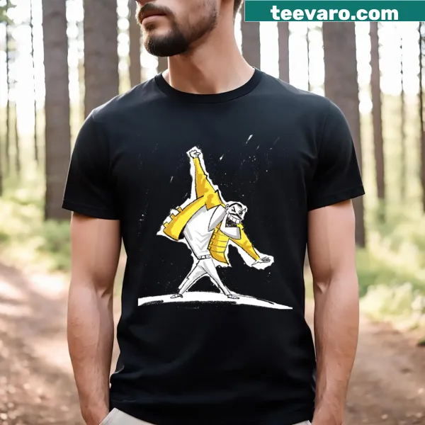 Stylized graphic of Freddie Mercury on t-shirt