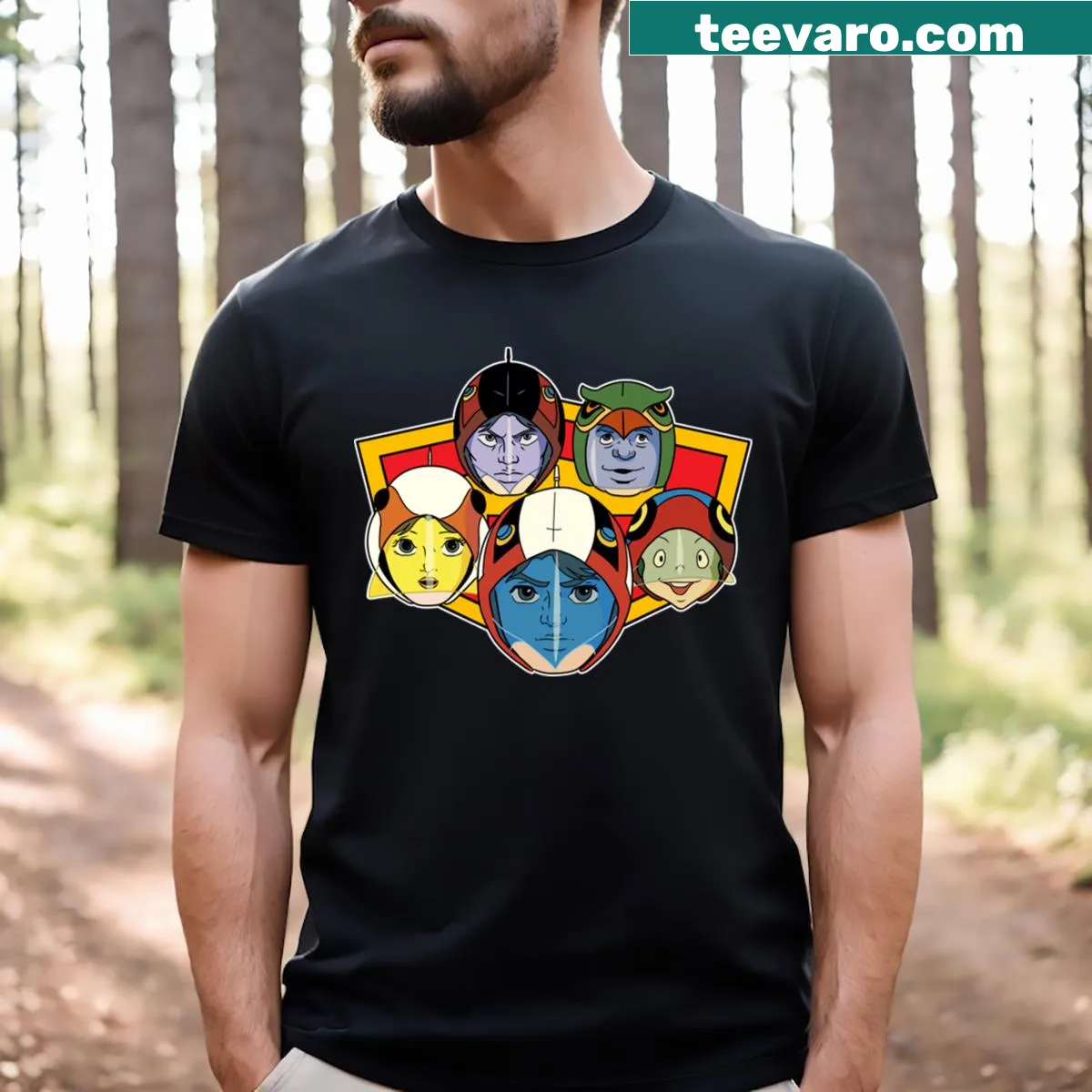 Gatchaman-themed T-shirt with classic anime graphics — on a men's t-shirt