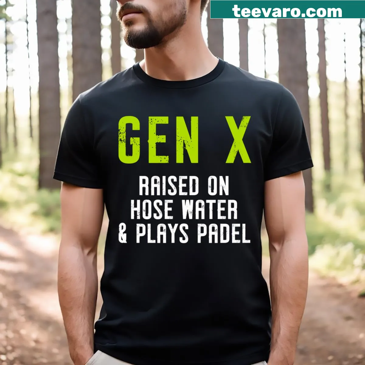 T-shirt with 'Raised On Hose Water' and padel tennis design — on a men's t-shirt