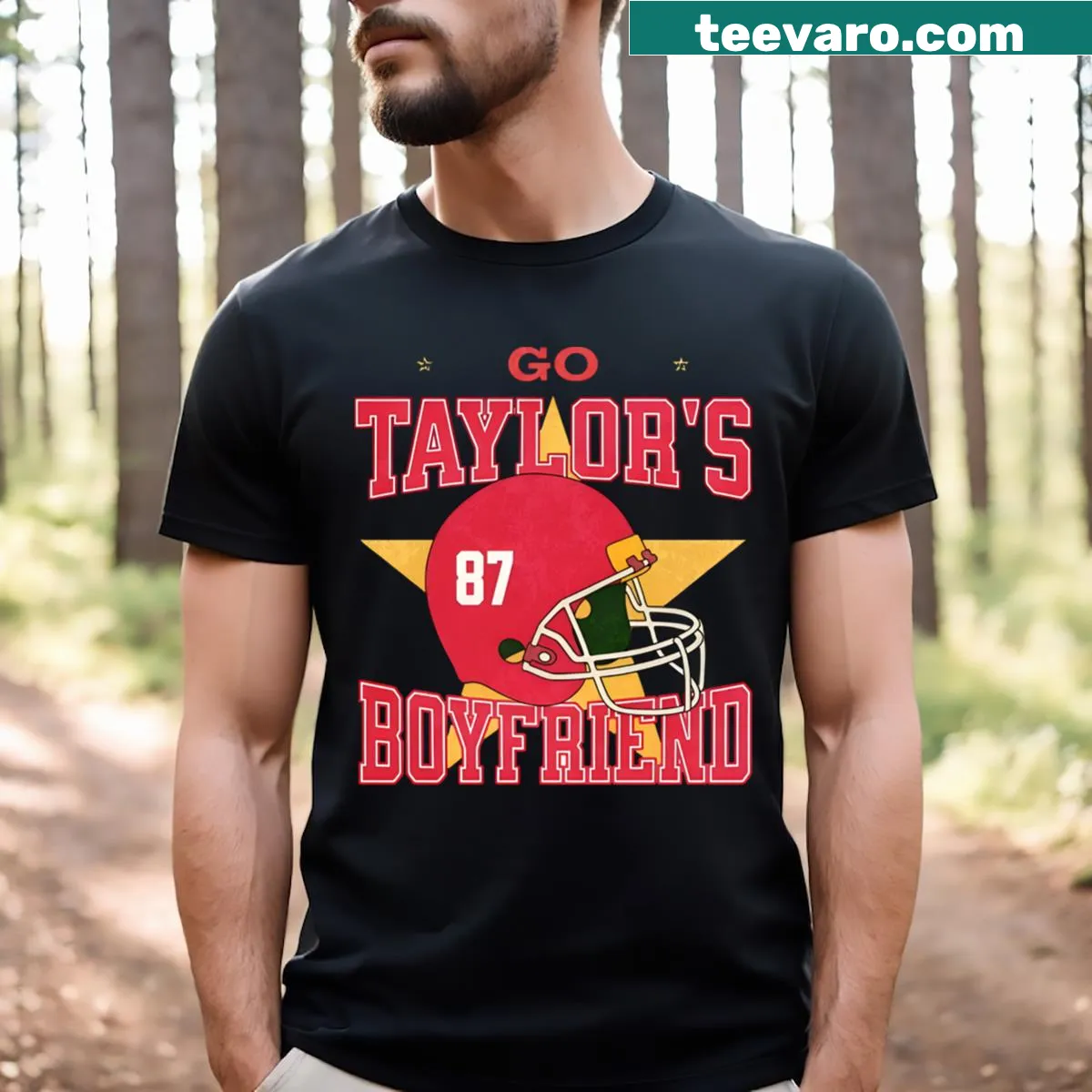Football-themed t-shirt supporting Taylor's Boyfriend — on a men's t-shirt