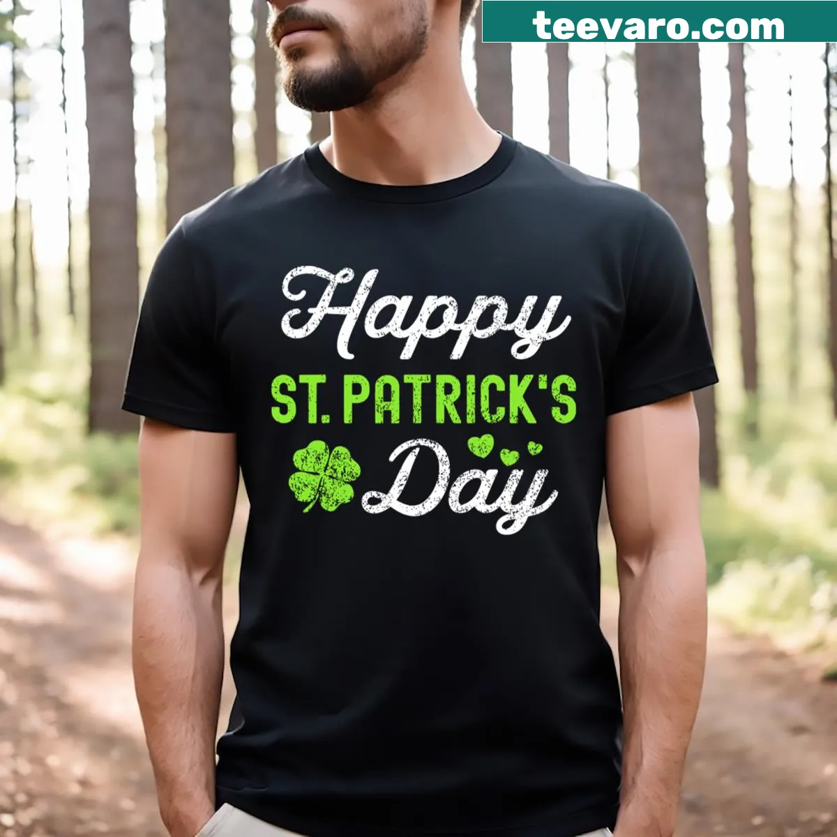 Shamrock-themed T-shirt for St. Patrick's Day — on a men's t-shirt
