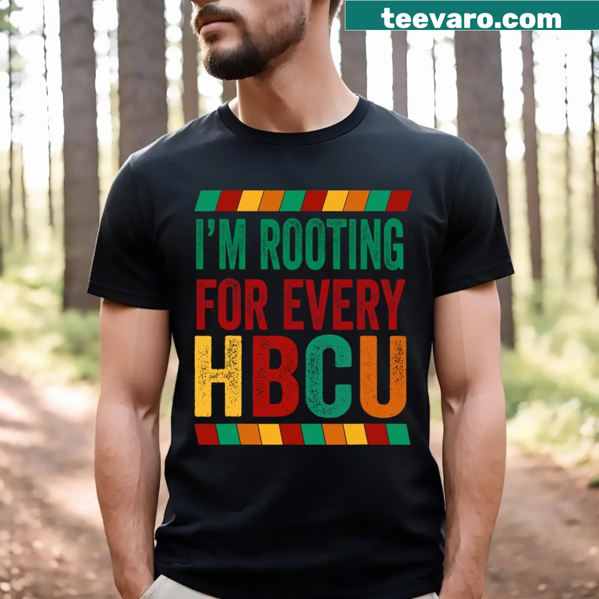 T-shirt with text 'I'm Rooting For Every HBCU' in a proud design — on a men's t-shirt