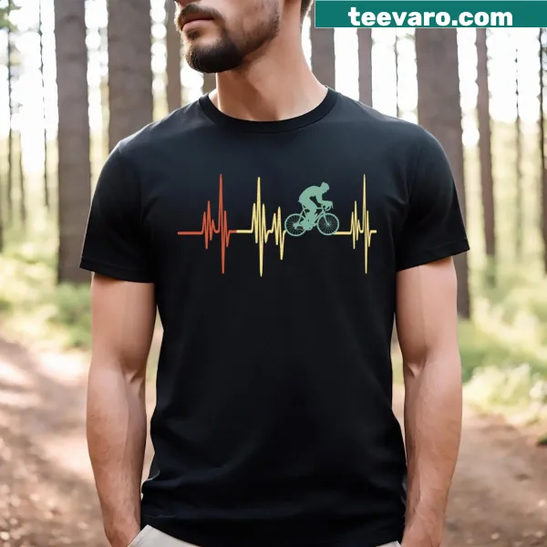 Vintage-style cycling T-shirt with heart and bicycle graphic