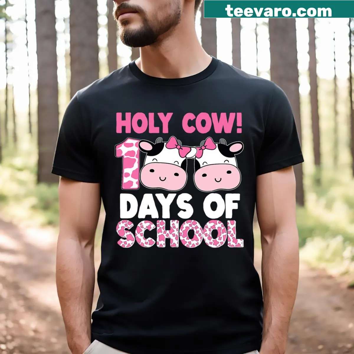 T-shirt celebrating 100 days of school with 'Holy Cow' text — on a men's t-shirt