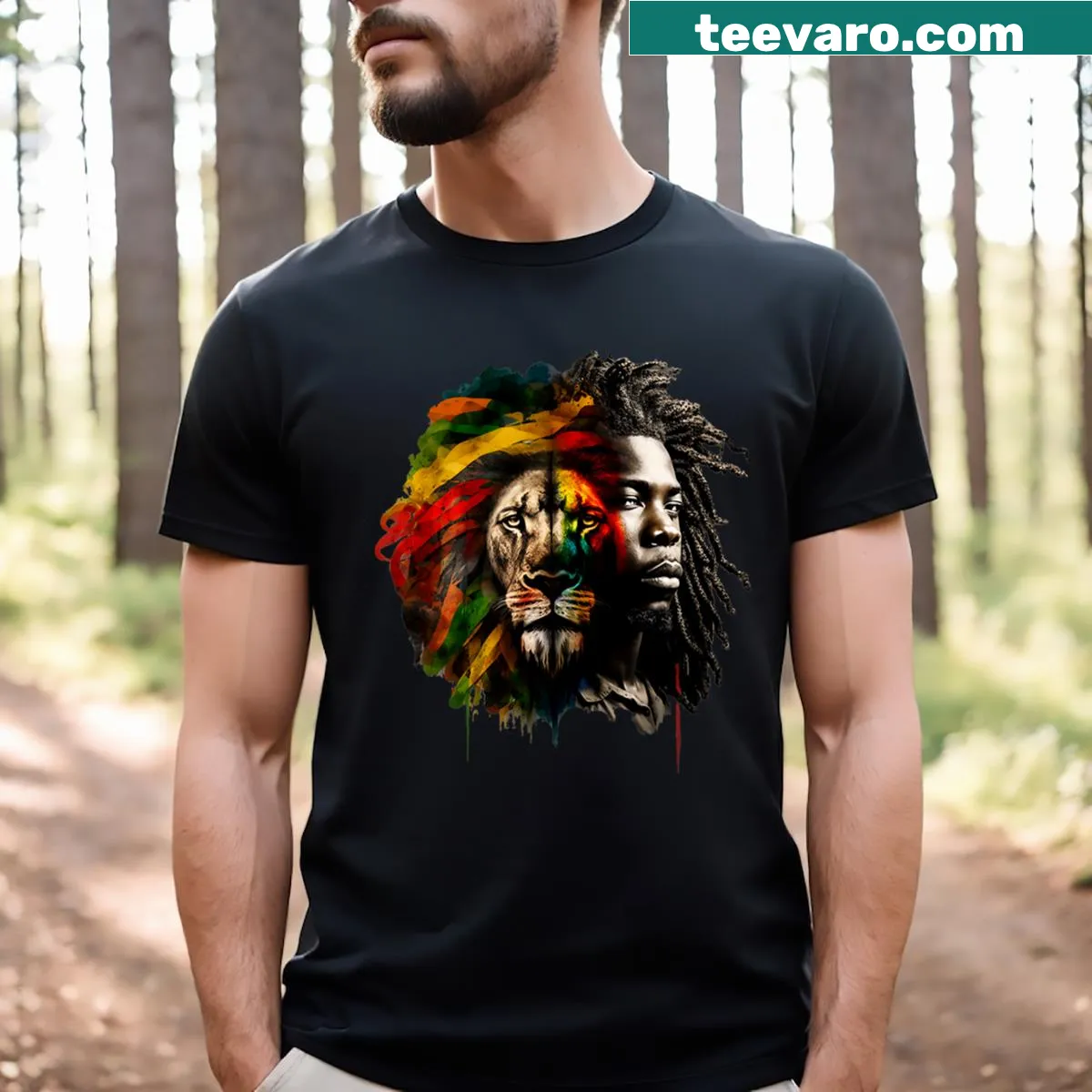 Lion graphic T-shirt celebrating African American pride — on a men's t-shirt
