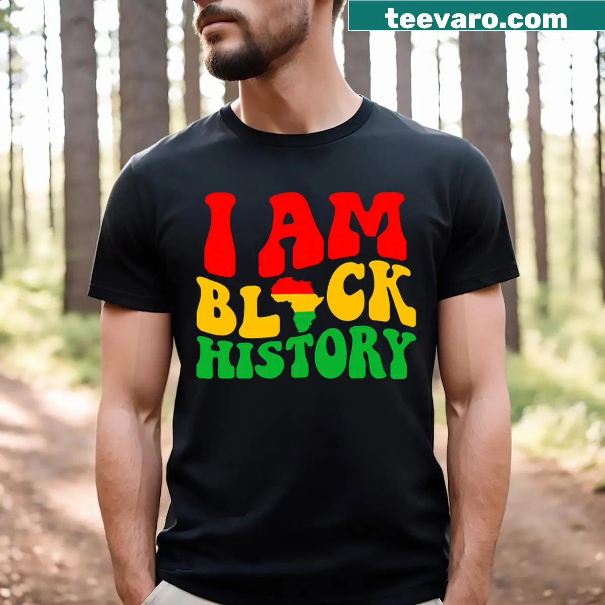 Bold typography t-shirt stating I Am Black History — on a men's t-shirt