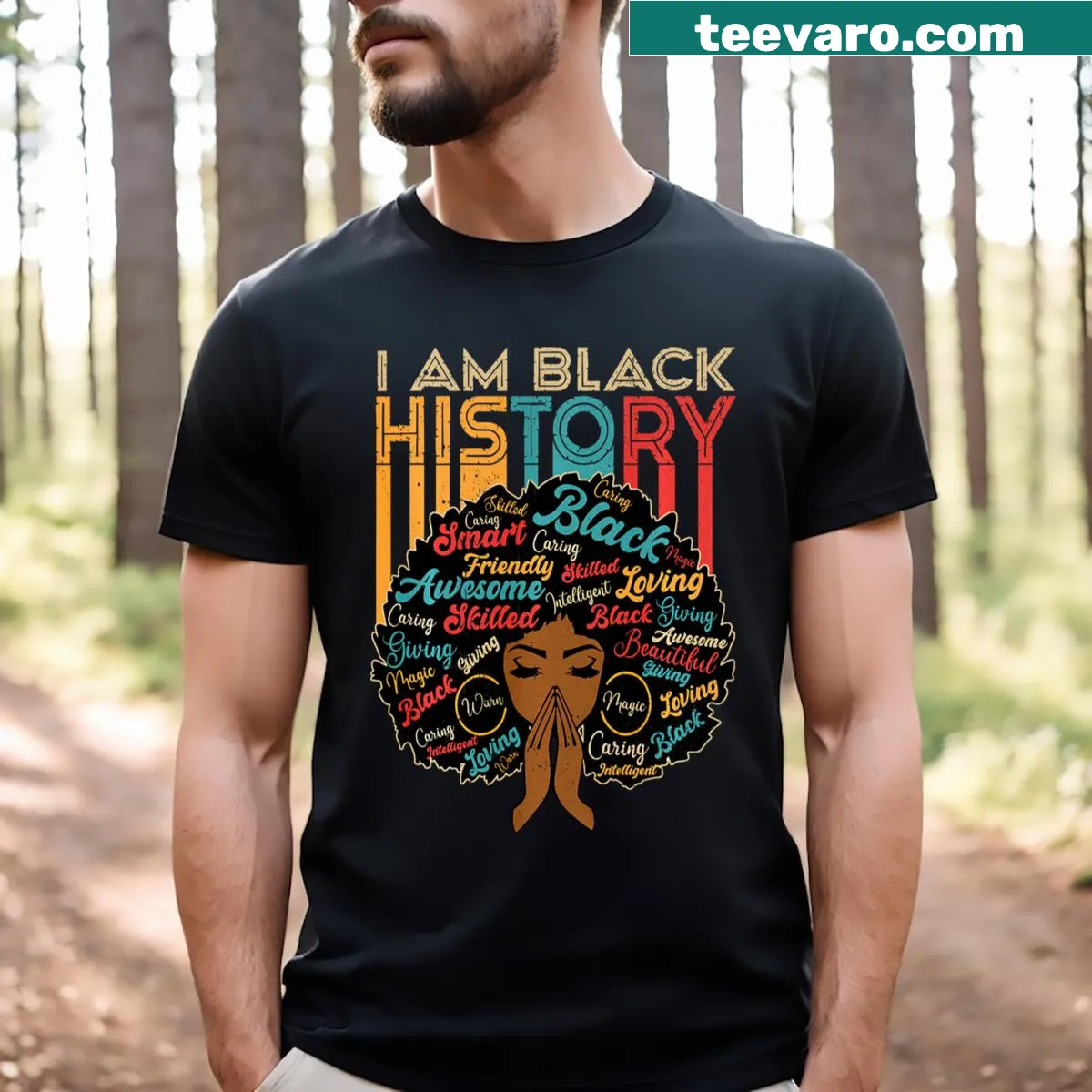 Empowering t-shirt for girls with text 'I Am Black History Month' — on a men's t-shirt