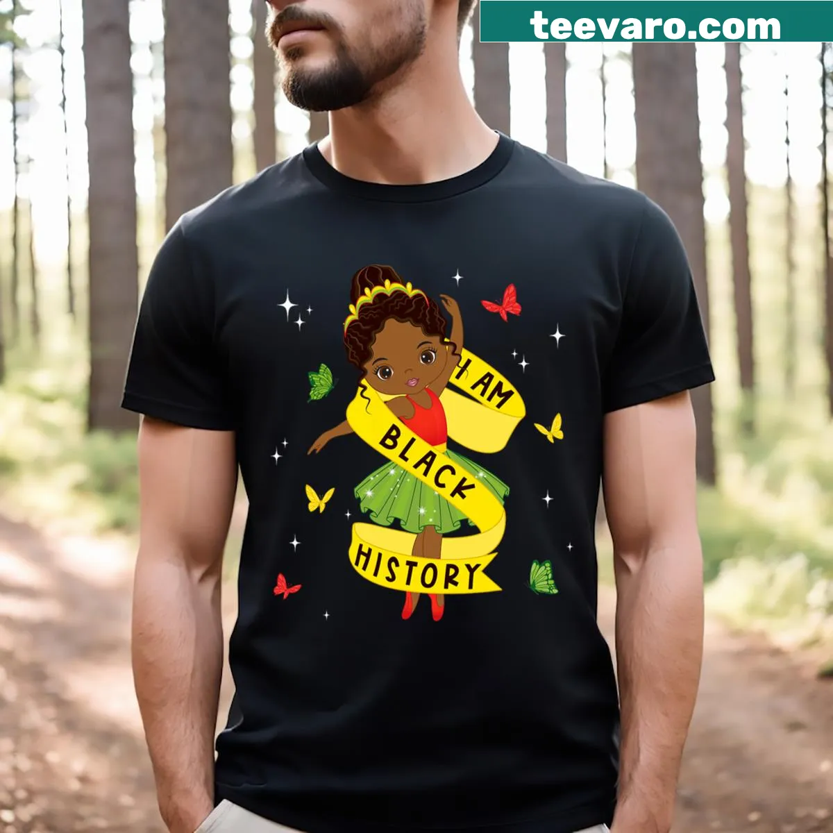 Dance-themed t-shirt with 'I Am Black History Month' for girls — on a men's t-shirt