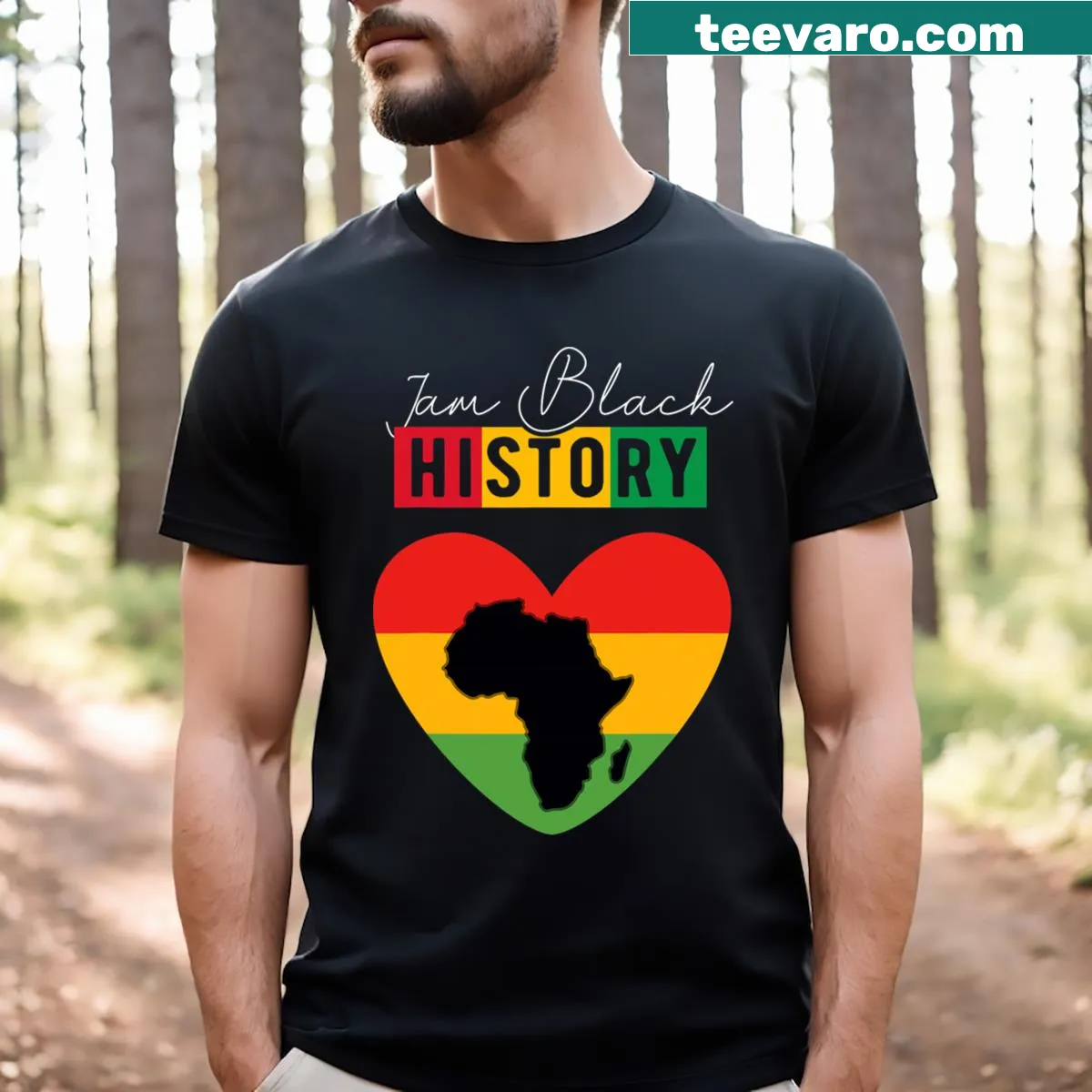 Heartfelt Afro Valentines Day t-shirt celebrating Black History Month — on a men's t-shirt