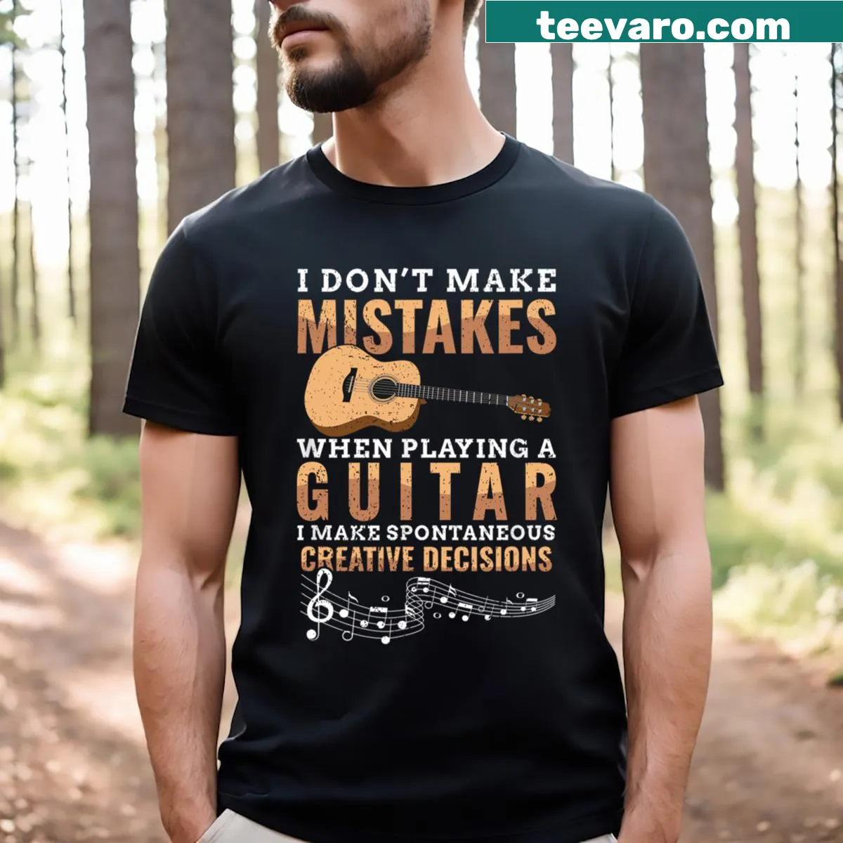 Typography t-shirt featuring a humorous quote about creative decisions in music — on a men's t-shirt