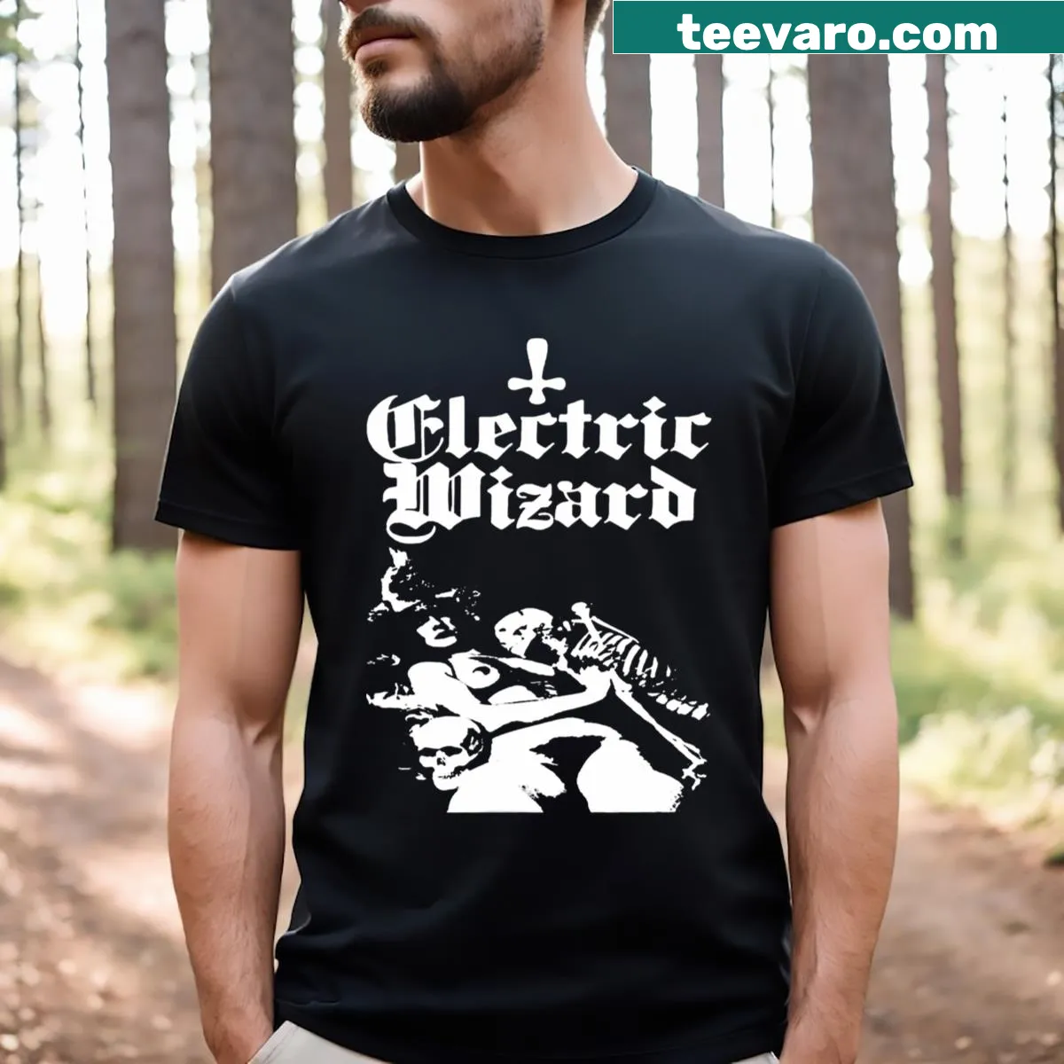 Bold typography expressing love for Electric Wizard band — on a men's t-shirt