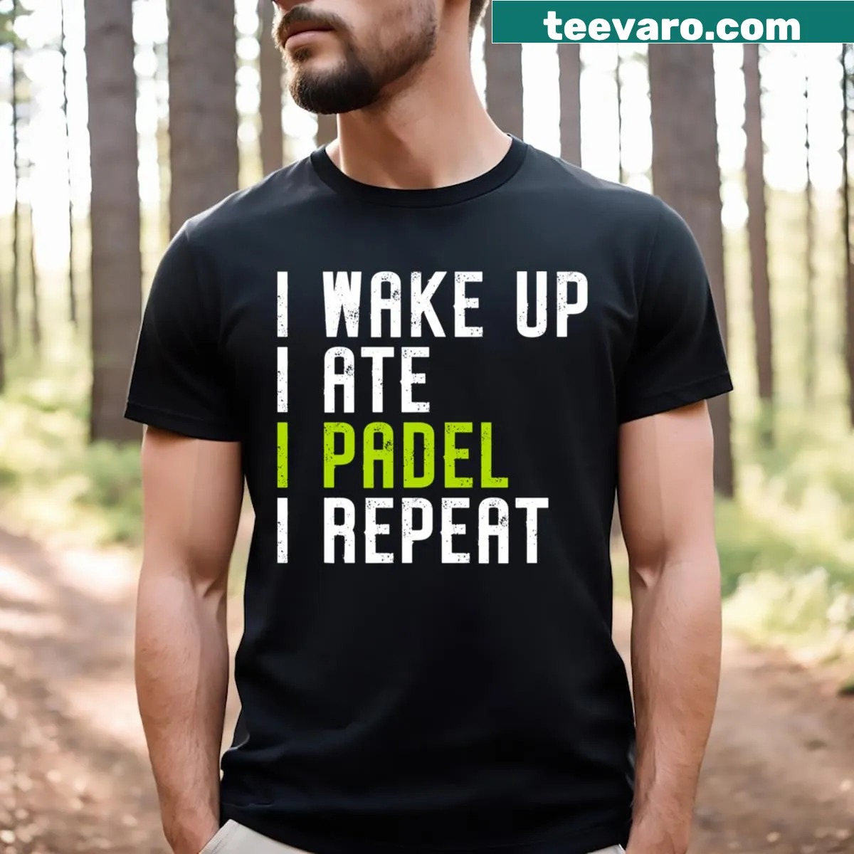 Playful paddle tennis-themed t-shirt with a fun lifestyle phrase — on a men's t-shirt