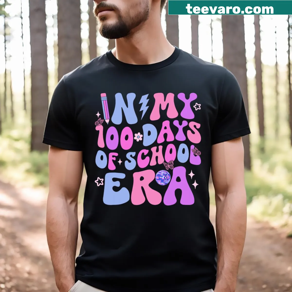 Retro disco-themed T-shirt for 100th day of school — on a men's t-shirt