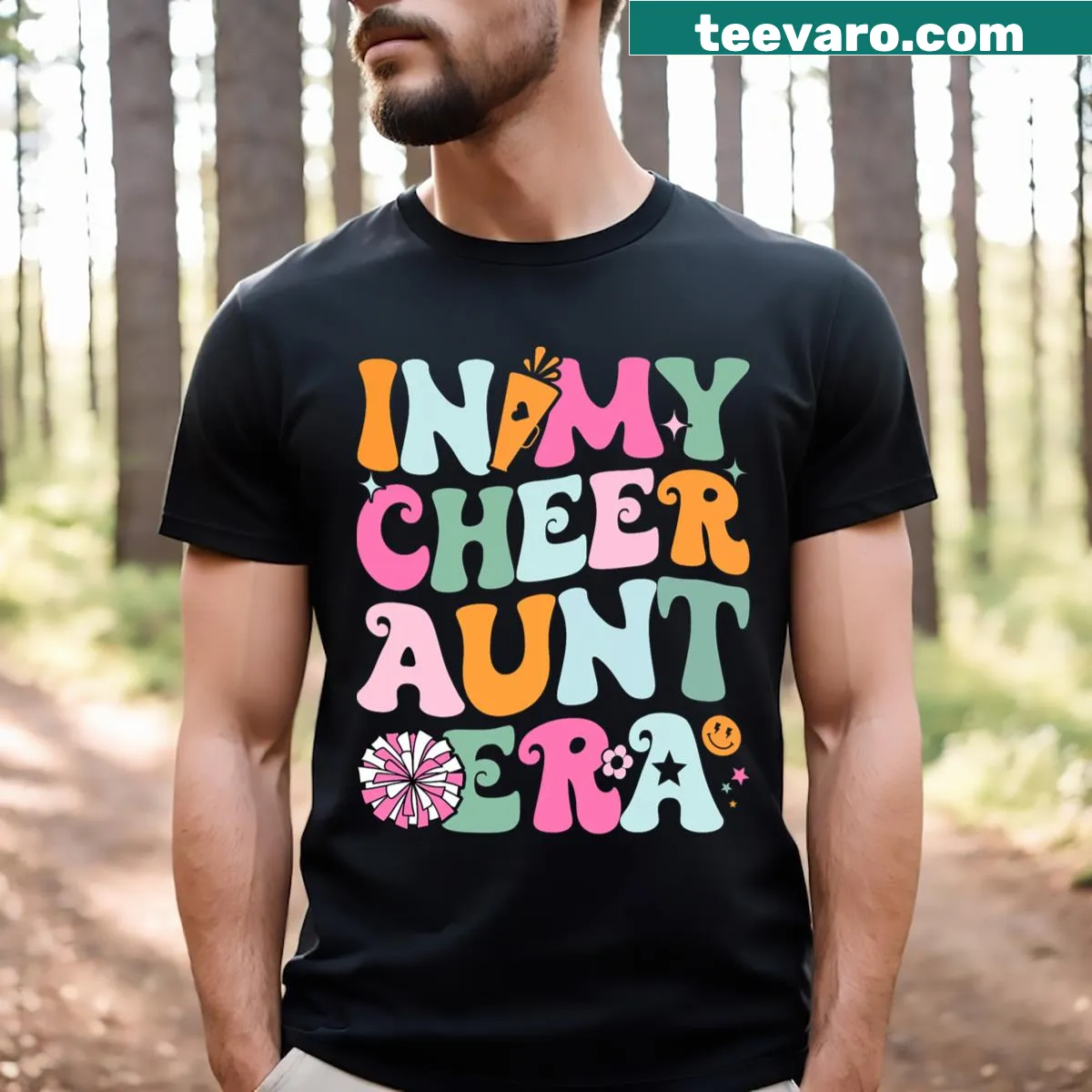 Cheer Aunt t-shirt with bold text and spirited graphics for cheerleading fans — on a men's t-shirt
