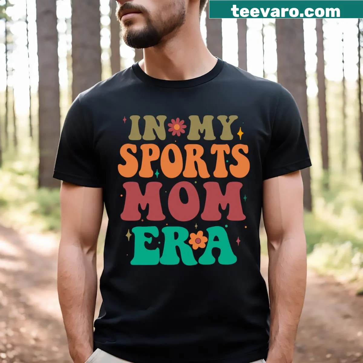 Sports Mom t-shirt with bold text celebrating motherhood in sports — on a men's t-shirt
