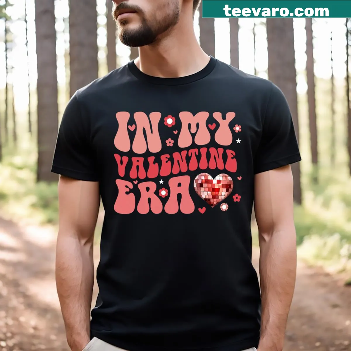 Retro Valentine’s Day t-shirt with cute graphics and playful text for girls — on a men's t-shirt