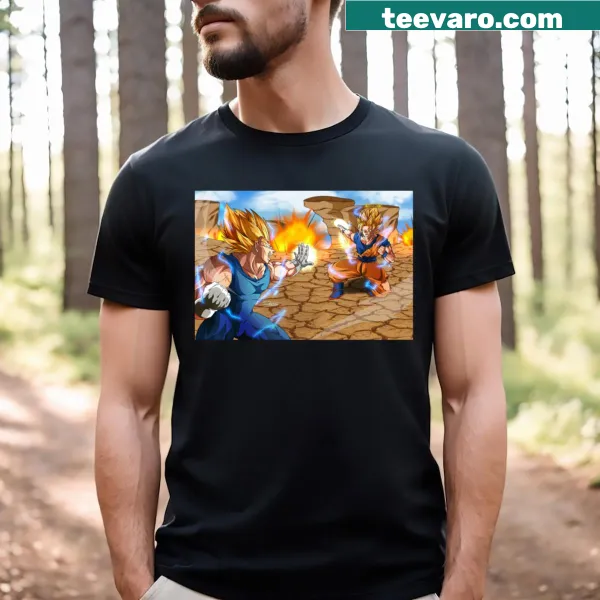 Illustrated T-shirt depicting an intense battle between rivals