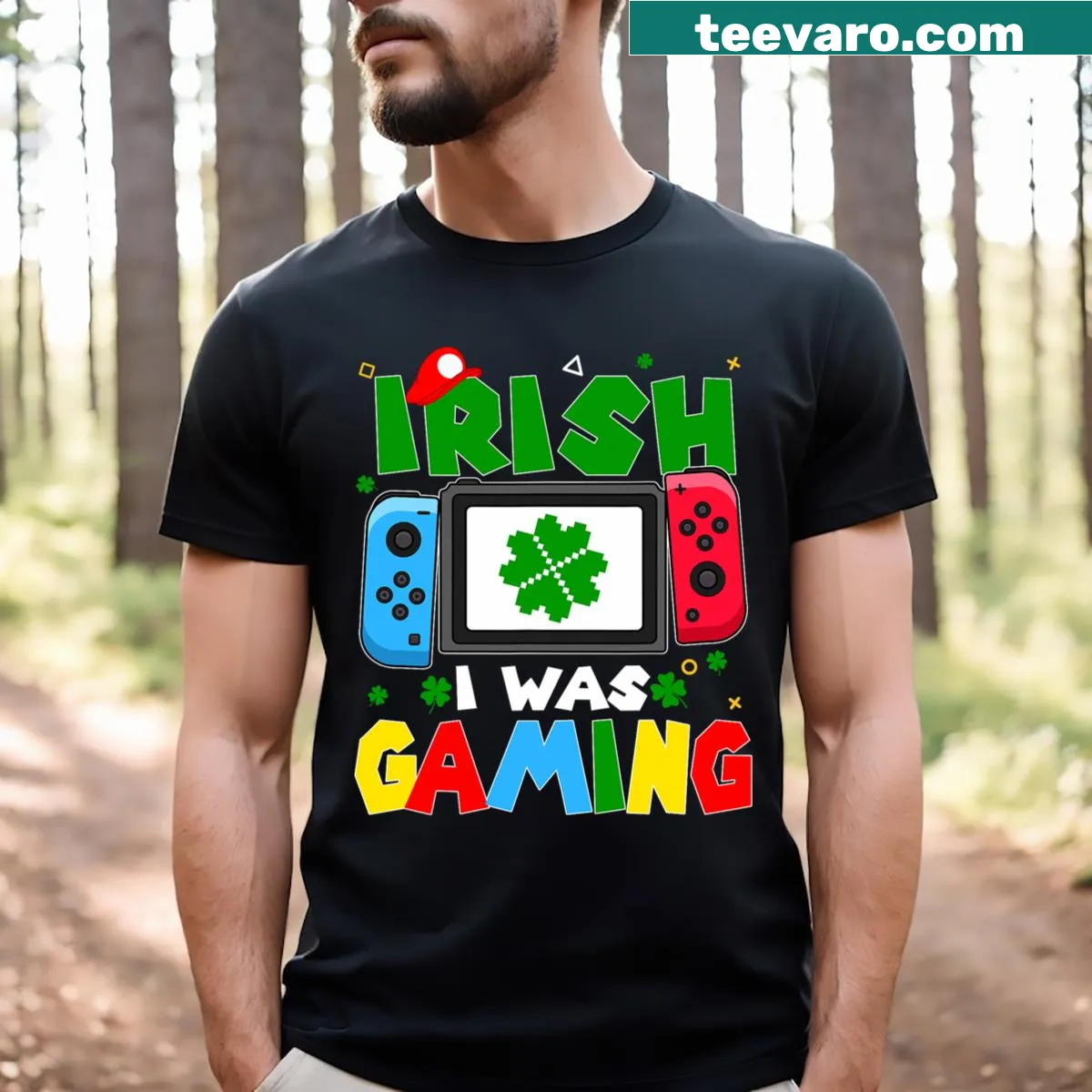 T-shirt for toddlers featuring gaming controller and St. Patrick's Day theme — on a men's t-shirt