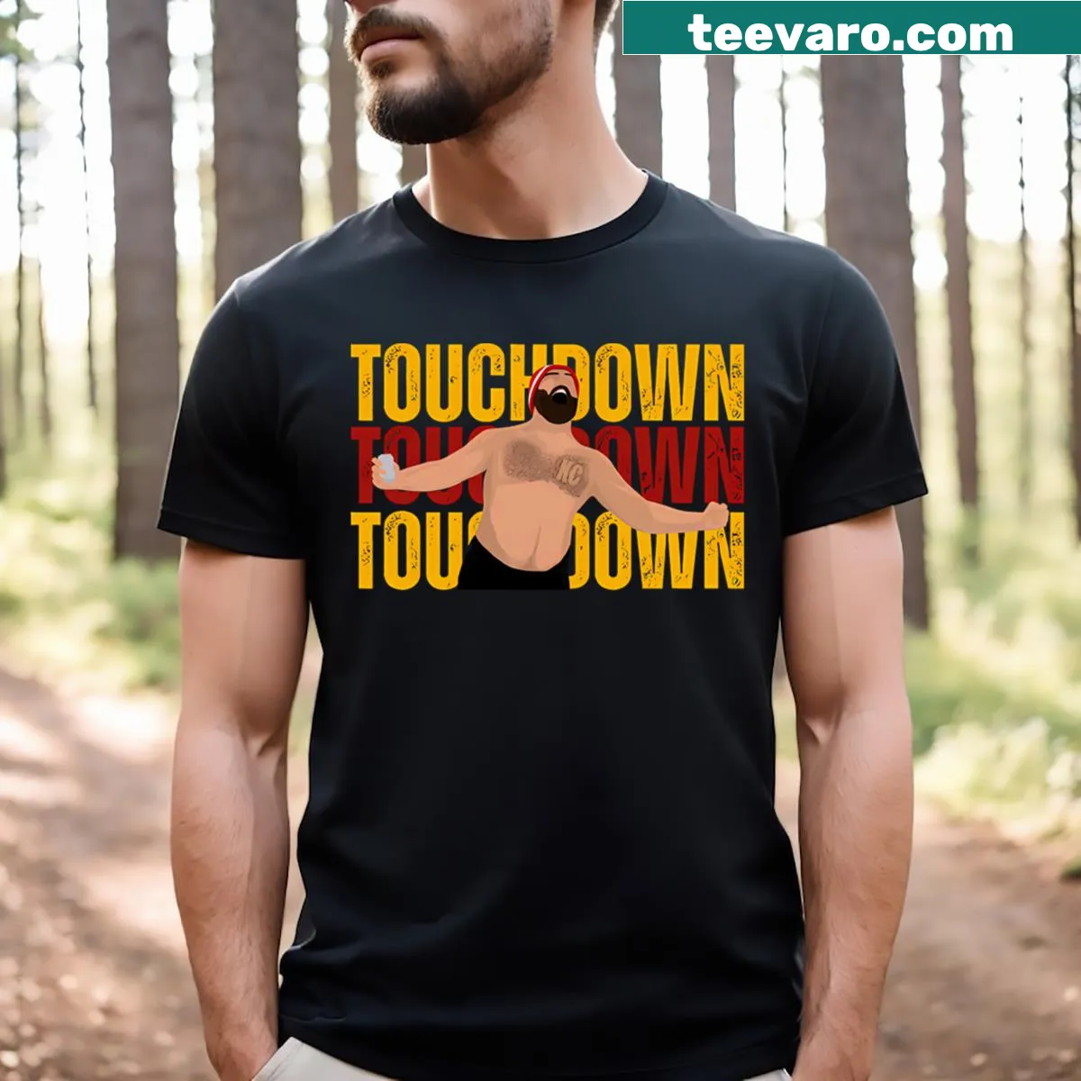 Jason Kelce Chiefs touchdown graphic T-shirt — on a men's t-shirt
