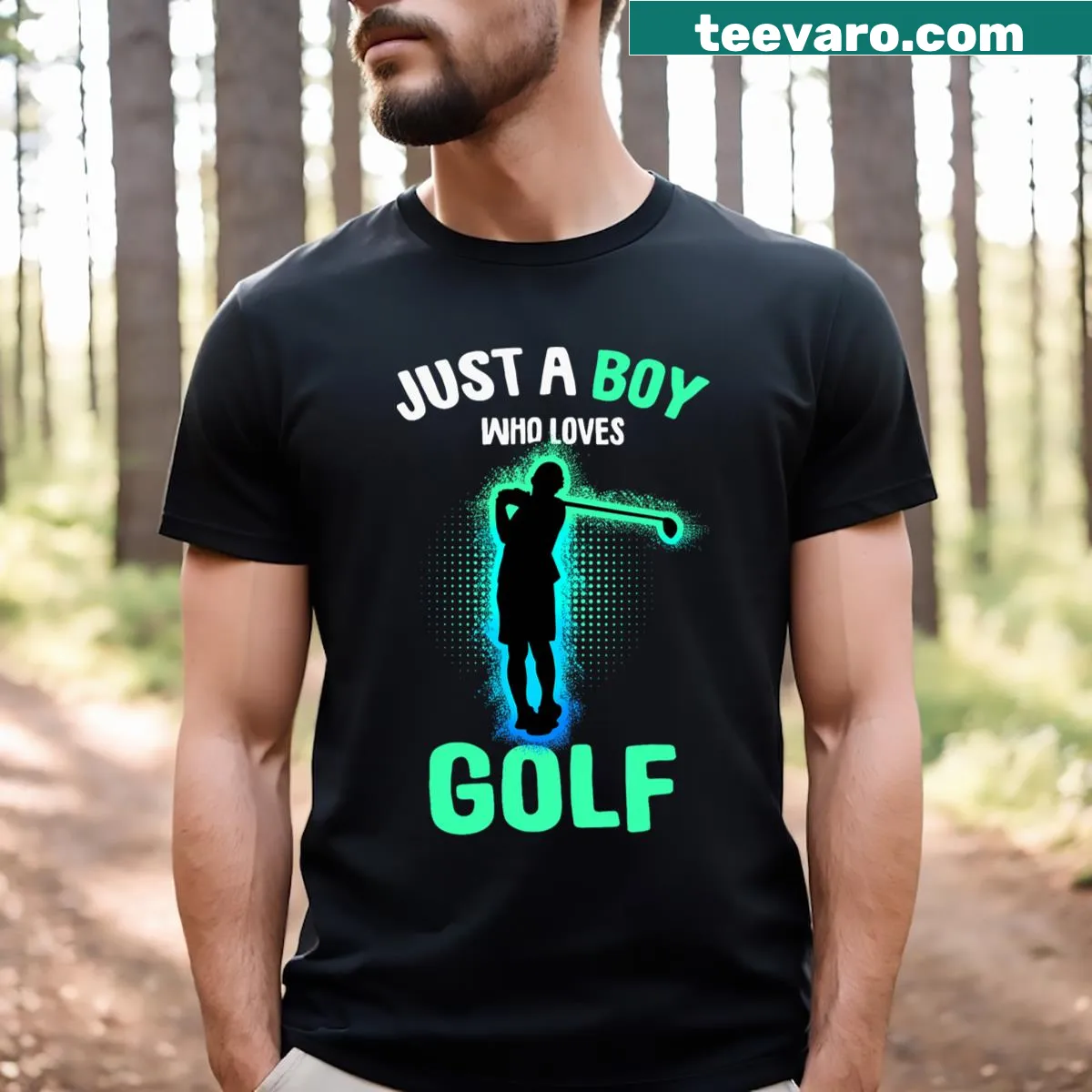 T-shirt featuring playful graphics of golf clubs for boys — on a men's t-shirt