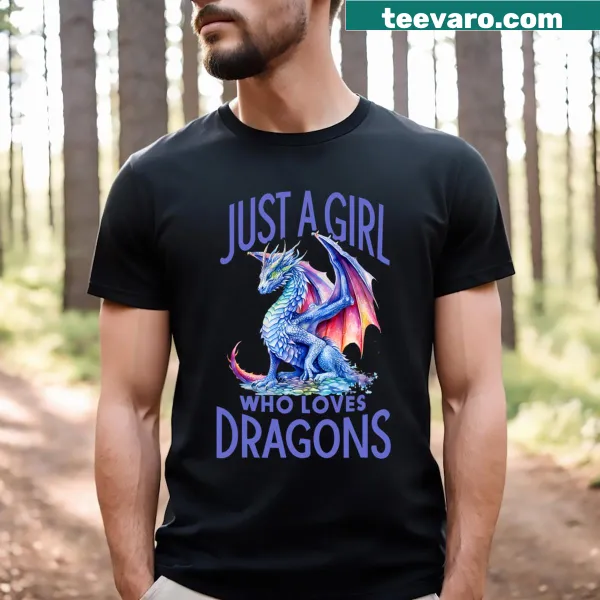 Cute T-shirt featuring a blue dragon illustration for girls