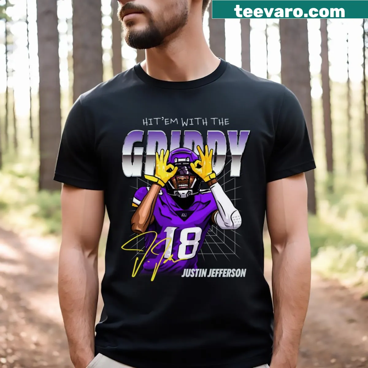 Graphic T-shirt featuring a football celebration design — on a men's t-shirt