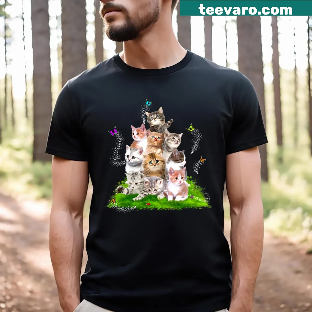Cute kitten graphic T-shirt for cat lovers — on a men's t-shirt