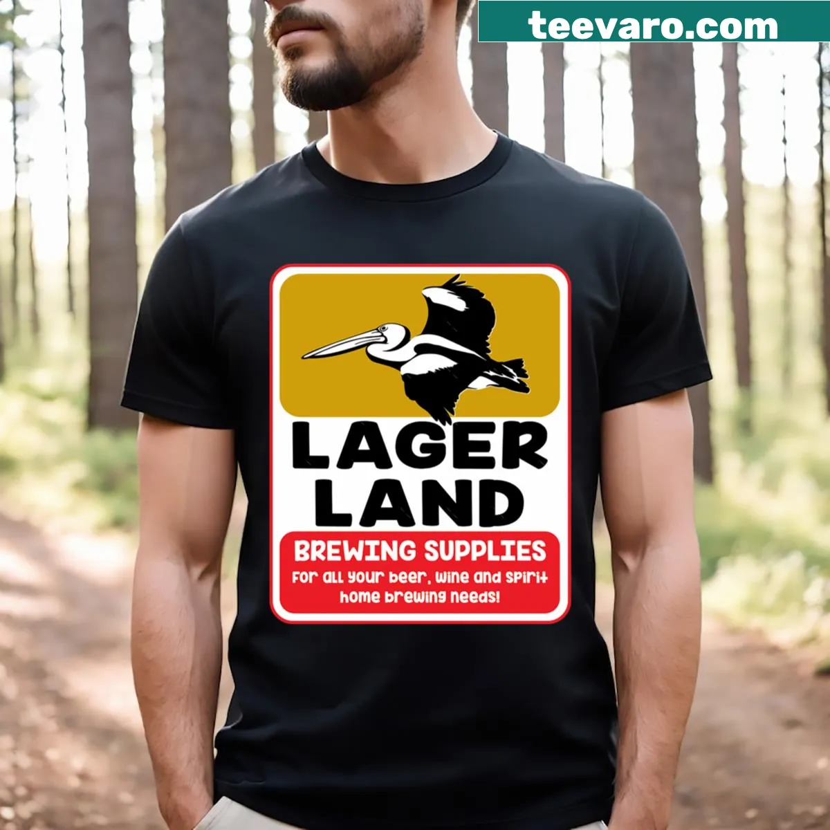 Lager-themed t-shirt with playful typography about beer culture. — on a men's t-shirt