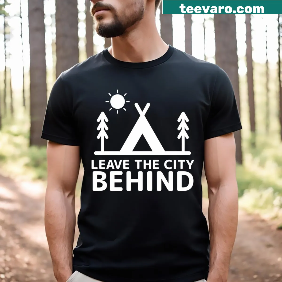Illustrated camping adventure t-shirt with scenic design — on a men's t-shirt