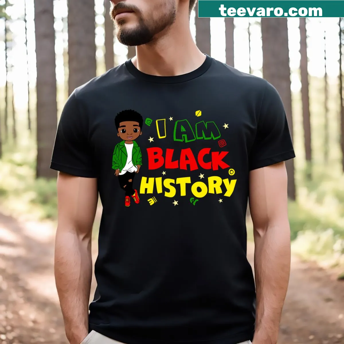 T-shirt for little boys with the empowering phrase 'I Am' — on a men's t-shirt
