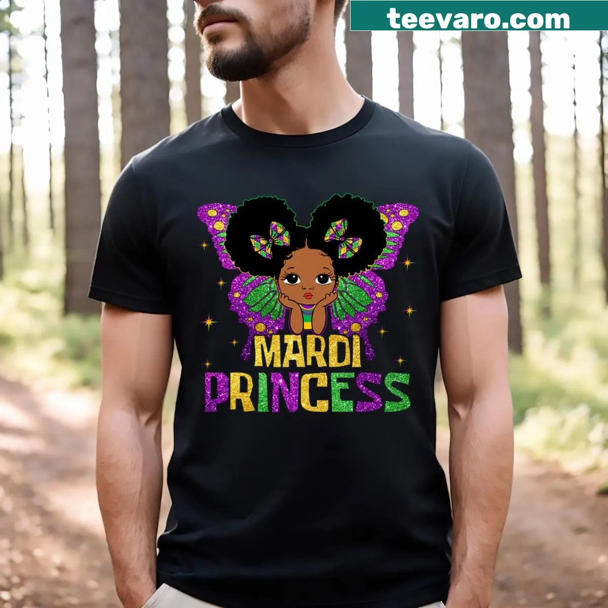 T-shirt for little girls with the phrase 'Mardi Gras Princess' — on a men's t-shirt