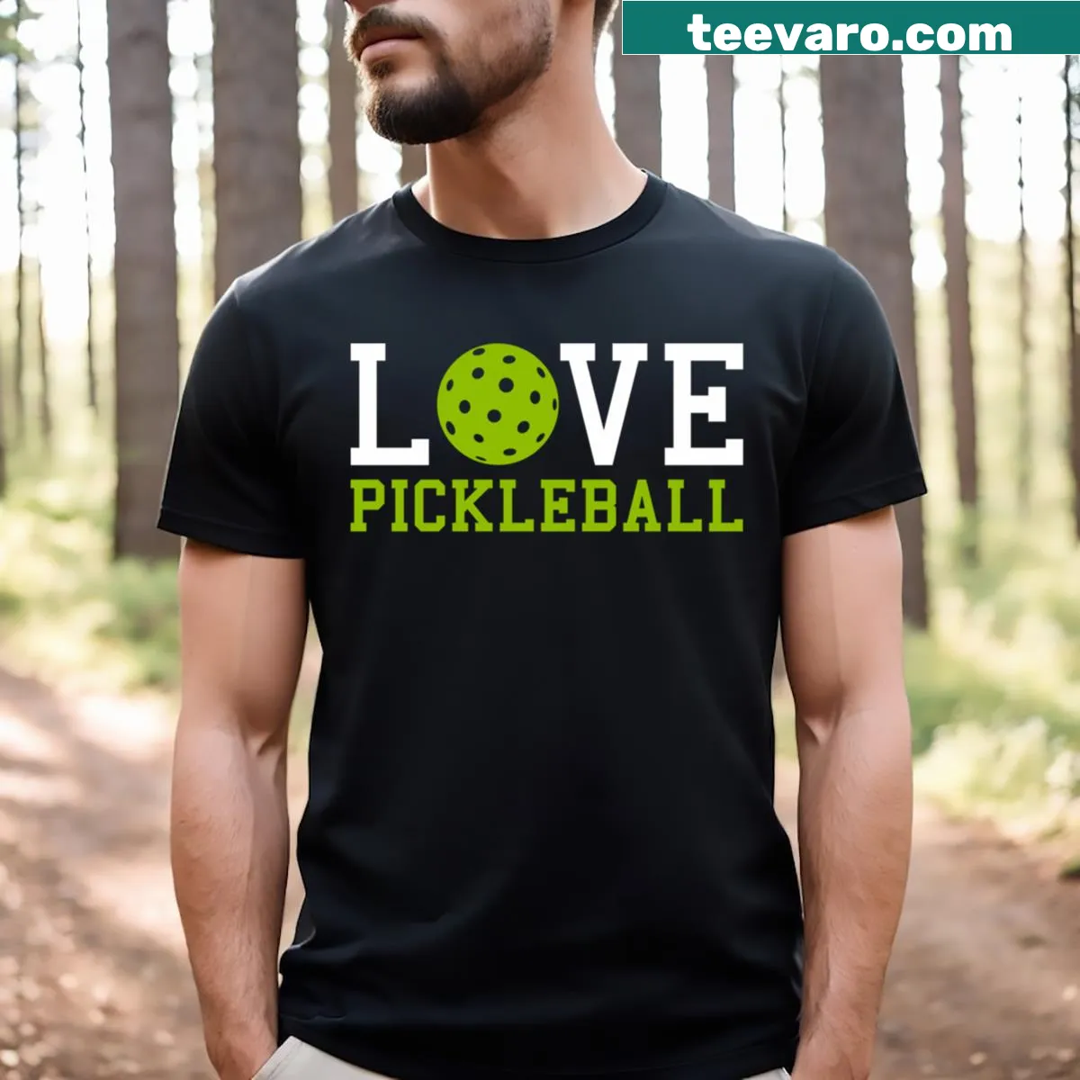 Playful pickleball graphic with a green ball on a t-shirt — on a men's t-shirt